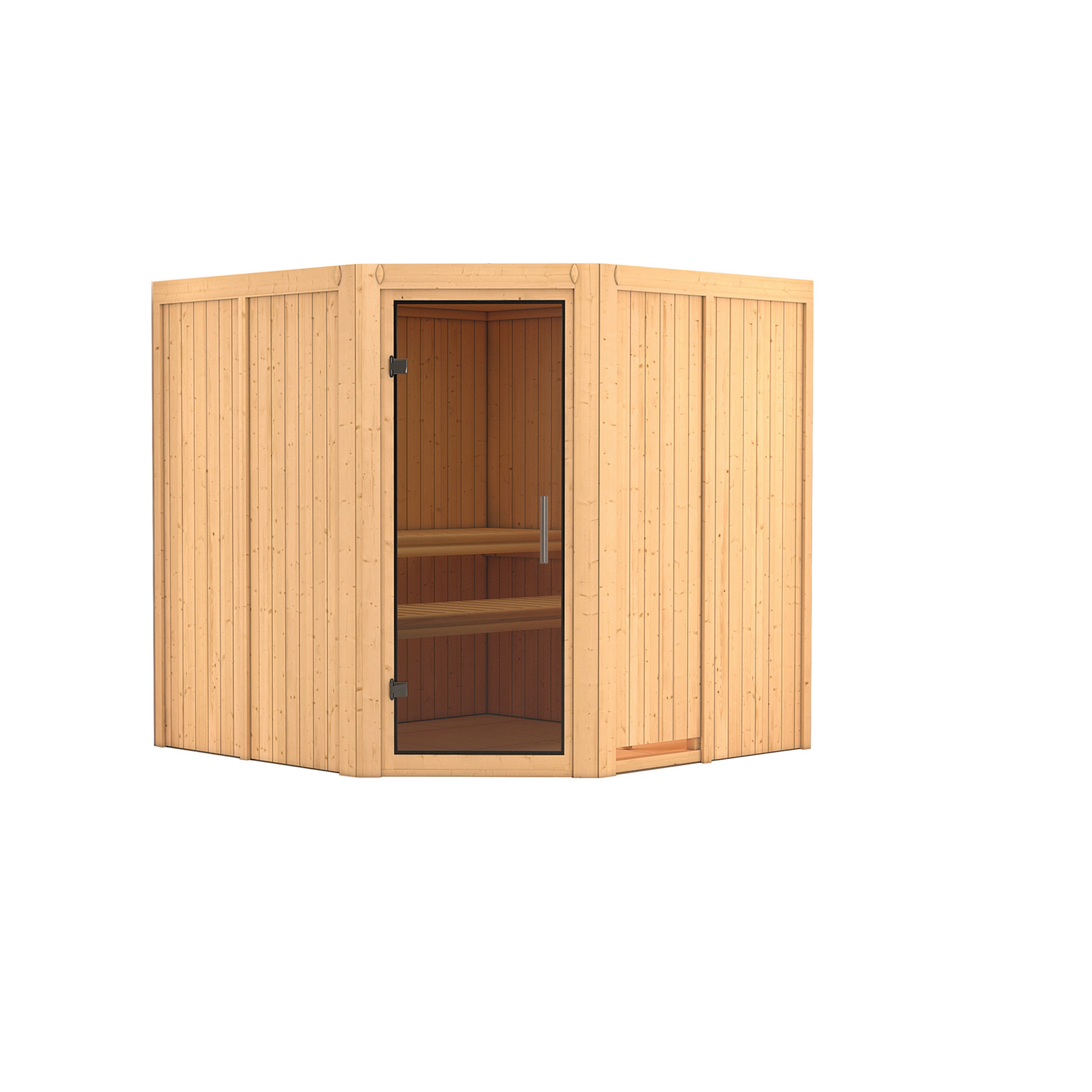 Elementsauna 'Alicia' naturbelassen mit graphitfarbener Tür 196 x 196 x 198 cm