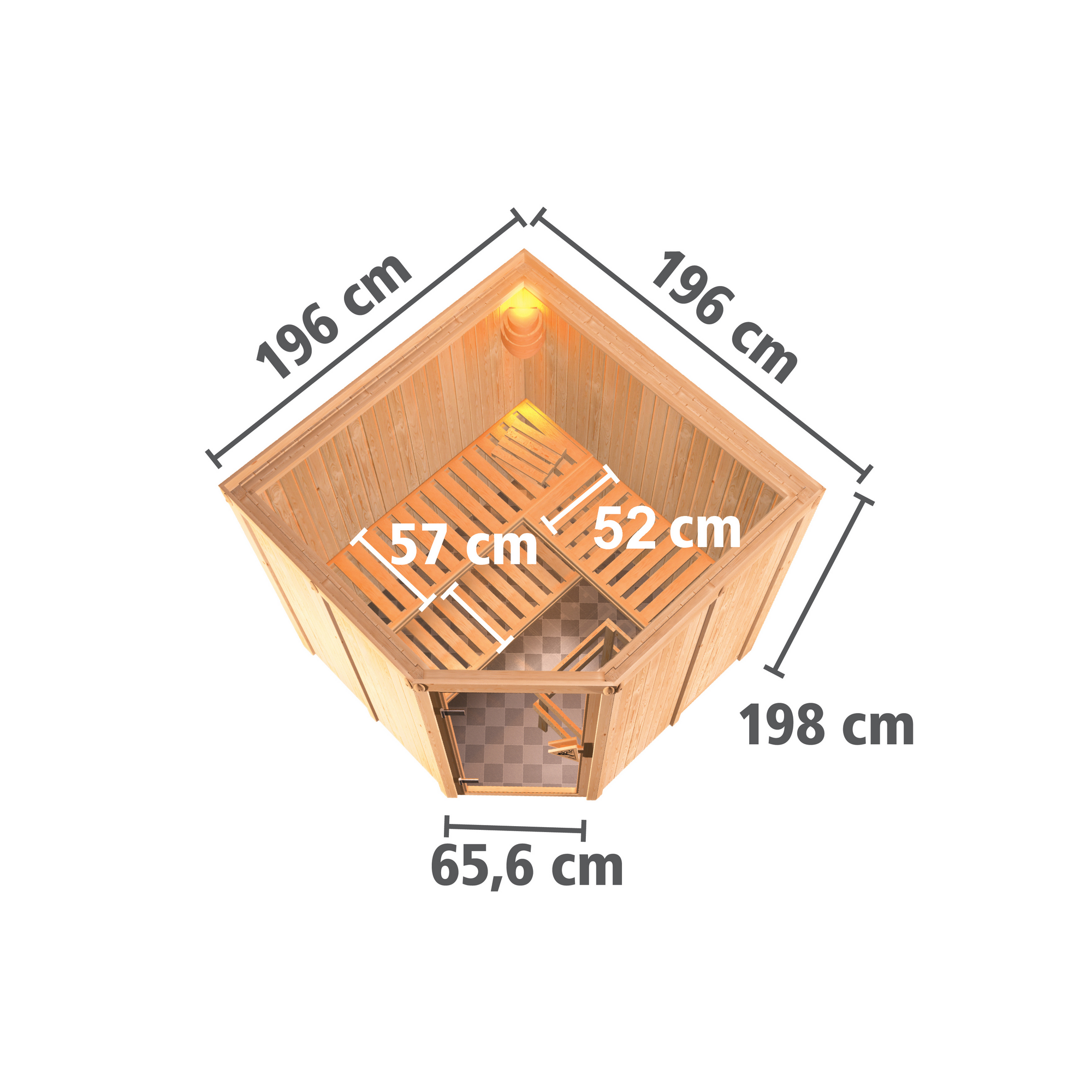 Elementsauna 'Alicia' naturbelassen mit graphitfarbener Tür 9 kW Ofen externe Steuerung Easy 196 x 196 x 198 cm