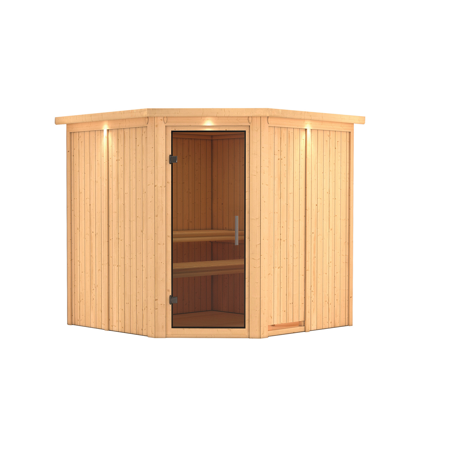 Elementsauna 'Alicia' naturbelassen mit Kranz und graphitfarbenerr Tür 210 x 210 x 202 cm + product picture