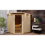 Elementsauna 'Alicia' naturbelassen mit Kranz und graphitfarbenerr Tür 9 kW Bio-Ofen externe Steuerung Easy 210 x 210 x 202 cm