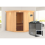 Elementsauna 'Alicia' naturbelassen mit Kranz und graphitfarbenerr Tür 9 kW Bio-Ofen externe Steuerung Easy 210 x 210 x 202 cm