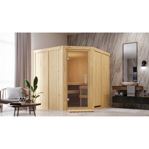 Elementsauna 'Alicia' naturbelassen mit Klarglastür 9 kW Ofen integrierte Steuerung 196 x 196 x 198 cm