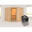Eck-Sauna aus Holz mit Saunaofen
