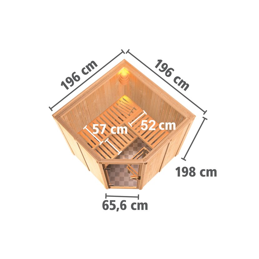Eck-Sauna aus Holz mit Maßen