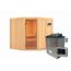 Ecksauna aus Holz mit Saunaofen