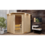 Elementsauna 'Alicia' naturbelassen mit Kranz und Klarglastür 9 kW Ofen externe Steuerung easy 210 x 210 x 202 cm