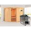 Ecksauna aus Holz mit Saunaofen