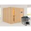 Sauna aus hellem Holz mit Saunaofen
