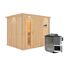 Elementsauna 'Alisa' naturbelassen mit Kranz und Energiespartür 9 kW Bio-Ofen externe Steuerung Easy 245 x 210 x 202 cm