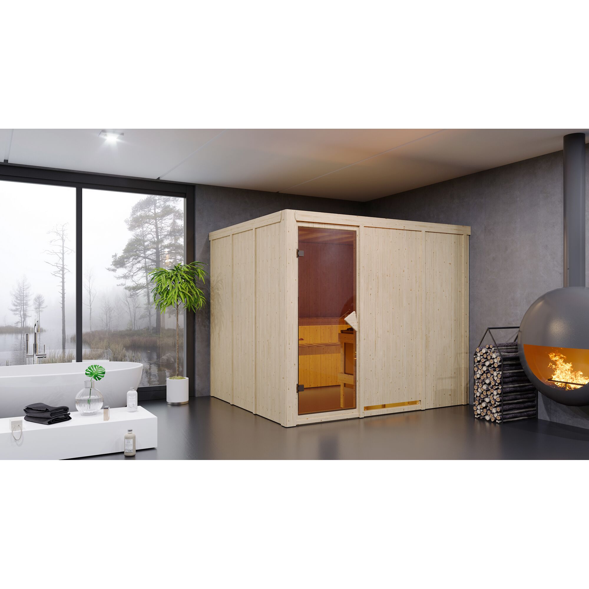 Sauna Alisa Front 9KW im Badezimmer