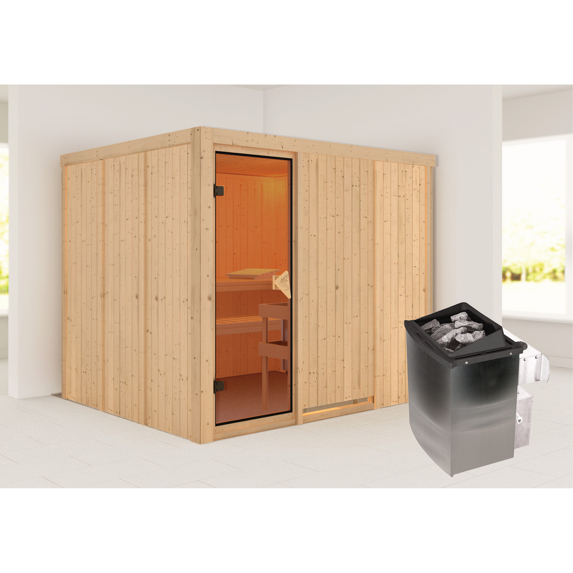 Elementsauna 'Alisa' naturbelassen 9 kW Ofen Edelstahl integrierte Steuerung 231 x 196 x 198 cm + product picture