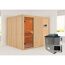 Sauna aus hellem Holz mit Saunaofen