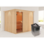 Sauna aus hellem Holz mit Saunaofen