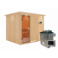 Elementsauna 'Alisa' naturbelassen mit Kranz 9 kW Ofen Edelstahl externe Steuerung Easy 245 x 210 x 202 cm