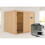 Elementsauna 'Alisa' naturbelassen mit graphitfarbener Tür 9 kW Bio-Ofen externe Steuerung Easy 231 x 196 x 198 cm