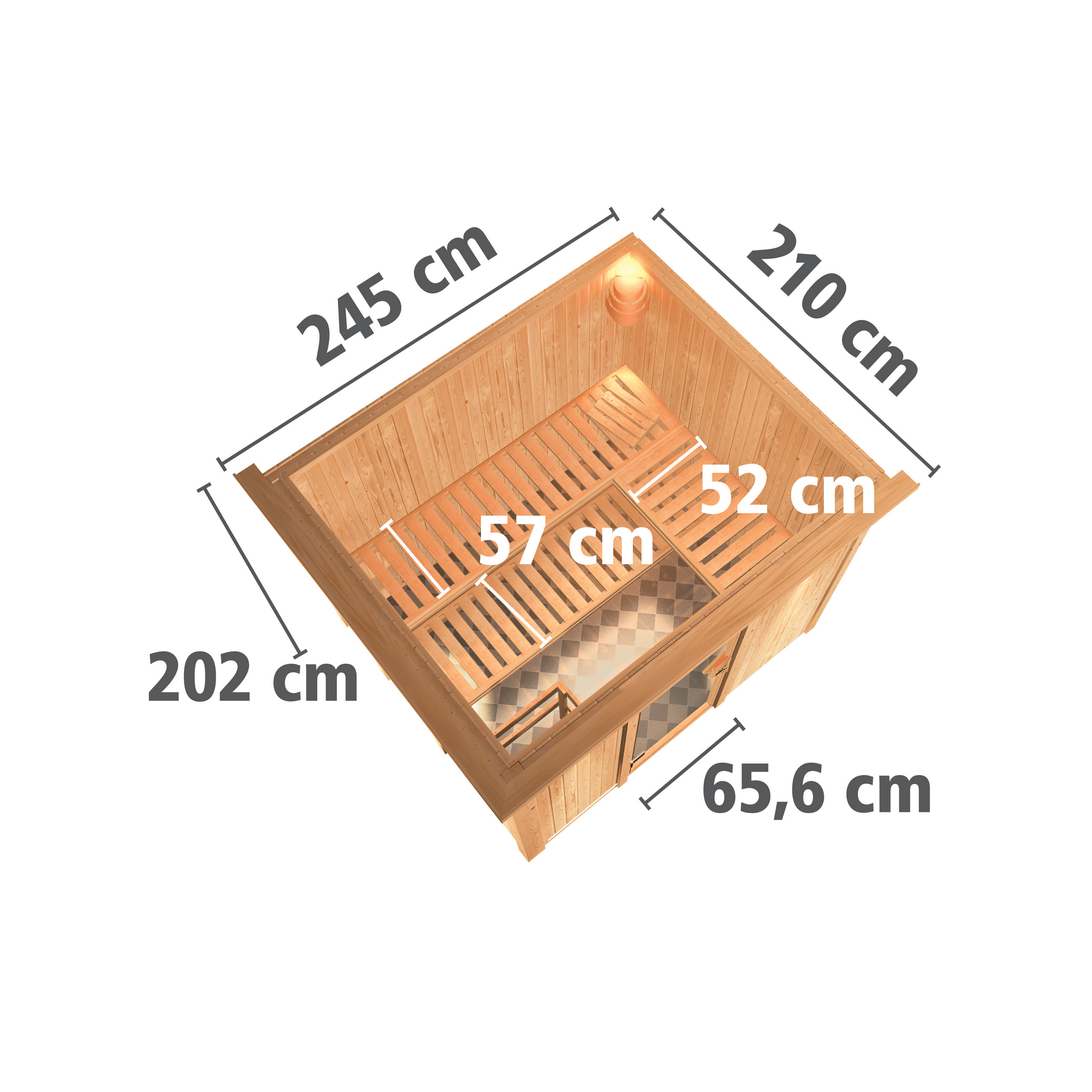 Elementsauna 'Alisa' naturbelassen mit Kranz und graphitfarbener Tür 9 kW Ofen externe Steuerung Easy 245 x 210 x 202 cm