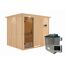 Elementsauna 'Alisa' naturbelassen mit Kranz und graphitfarbener Tür 9 kW Ofen externe Steuerung Easy 245 x 210 x 202 cm