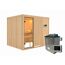 Sauna aus hellem Holz mit Saunaofen