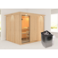 Elementsauna 'Alisa' naturbelassen mit Kranz und Klarglastür 9 kW Ofen integrierte Steuerung 245 x 210 x 202 cm