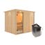 Elementsauna 'Alisa' naturbelassen mit Kranz und Klarglastür 9 kW Ofen integrierte Steuerung 245 x 210 x 202 cm
