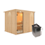 Elementsauna 'Alisa' naturbelassen mit Kranz und Klarglastür 9 kW Ofen integrierte Steuerung 245 x 210 x 202 cm