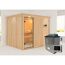 Sauna aus hellem Holz mit Saunaofen