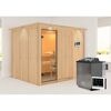 Elementsauna 'Alisa' naturbelassen mit Kranz und Klarglastür 9 kW Bio-Ofen externe Steuerung easy 245 x 210 x 202 cm