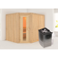 Elementsauna 'Alma' naturbelassen mit Energiespartür Tür 9 kW Ofen integrierte Steuerung 231 x 196 x 198 cm
