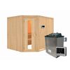 Elementsauna 'Alma' naturbelassen mit Energiespartür Tür 9 kW Ofen externe Steuerung Easy 231 x 196 x 198 cm
