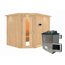 Elementsauna 'Alma' naturbelassen mit Energiespartür und Kranz 9 kW Ofen externe Steuerung Easy 245 x 210 x 202 cm