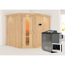 Ecksauna aus Holz mit Saunaofen und Steuerung