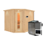 Ecksauna aus Holz mit Saunaofen