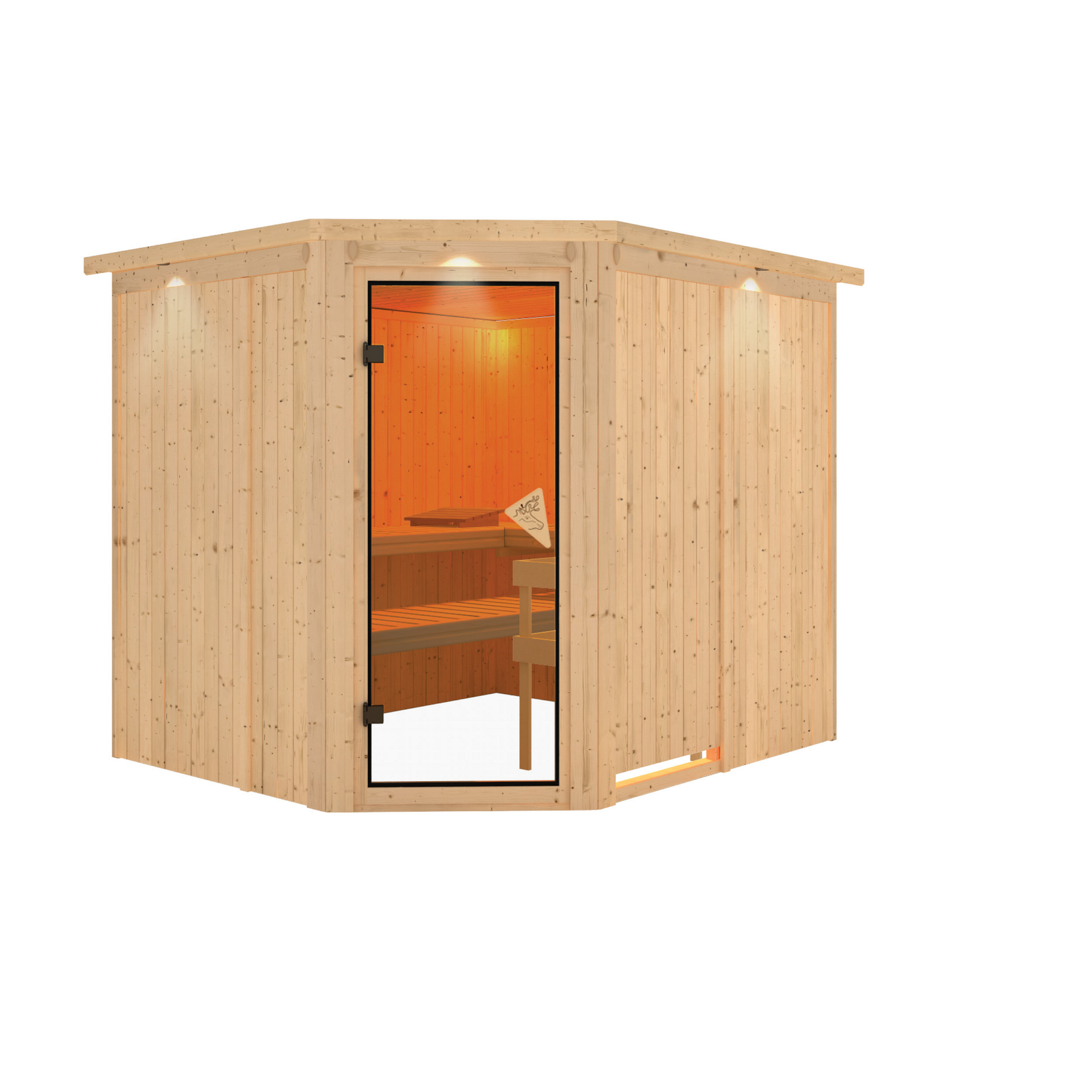 Elementsauna 'Alma' naturbelassen mit Kranz und bronzierter Tür 245 x 210 x 202 cm + product picture