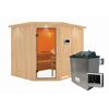 Ecksauna aus Holz mit Saunaofen