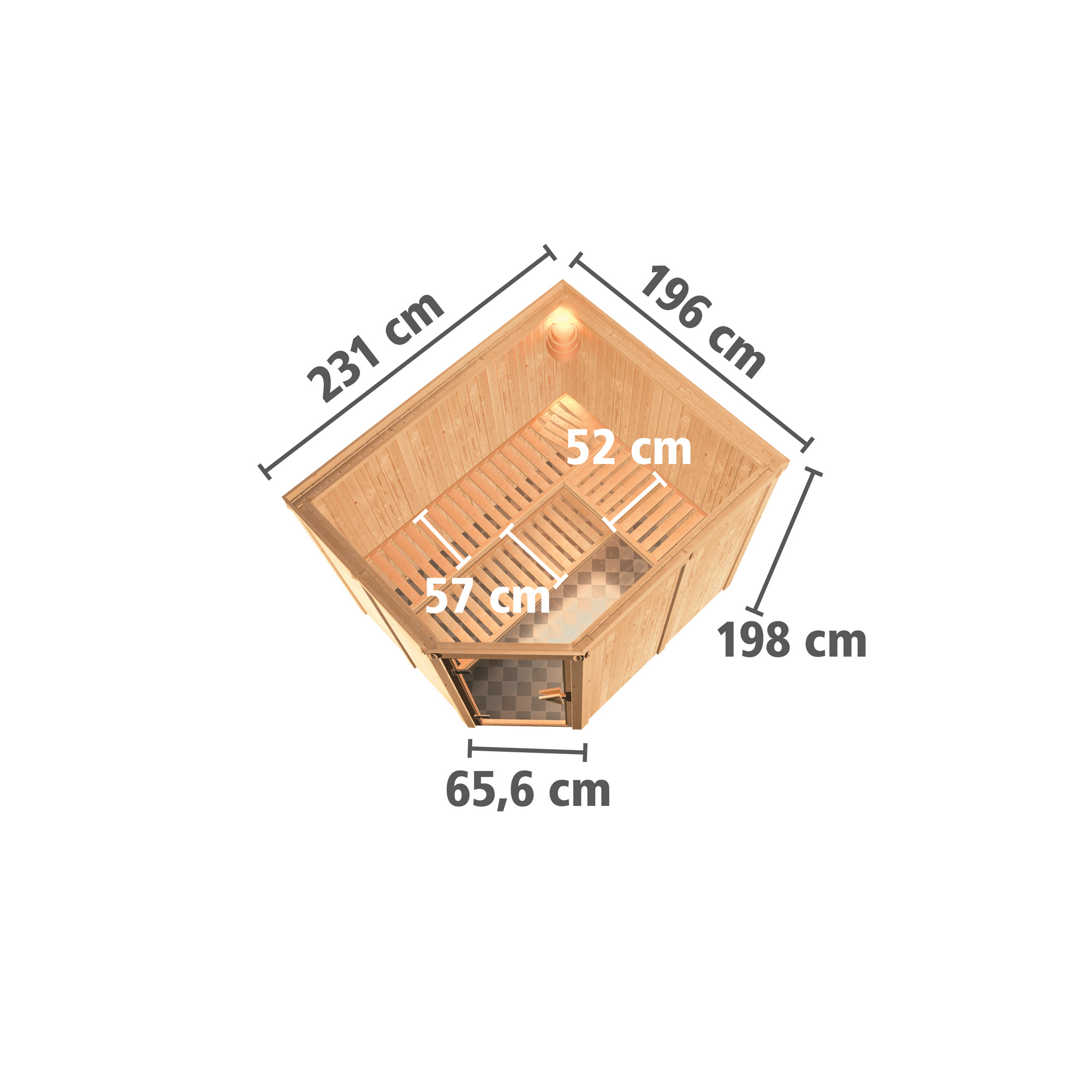 Elementsauna 'Alma' naturbelassen mit graphitfarbener Tür 9 kW Bio-Ofen externe Steuerung Easy 231 x 196 x 198 cm