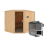 Elementsauna 'Alma' naturbelassen mit graphitfarbener Tür 9 kW Bio-Ofen externe Steuerung Easy 231 x 196 x 198 cm