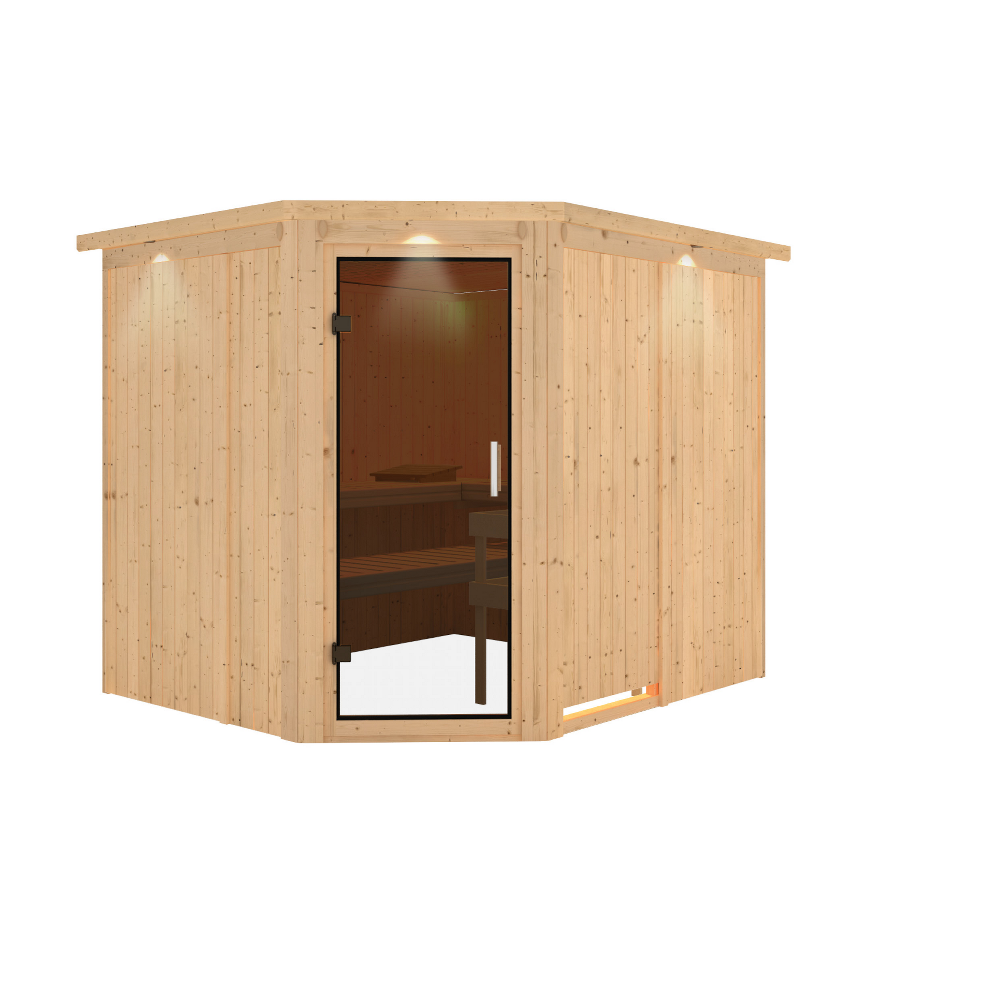 Elementsauna 'Alma' naturbelassen mit Kranz und graphitfarbener Tür 245 x 210 x 202 cm + product picture