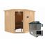 Elementsauna 'Alma' naturbelassen mit Kranz und graphitfarbener Tür 9 kW Ofen externe Steuerung Easy 245 x 210 x 202 cm