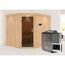 Elementsauna 'Alma' naturbelassen mit Kranz und graphitfarbener Tür 9 kW Bio-Ofen externe Steuerung Easy 245 x 210 x 202 cm