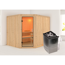 Elementsauna 'Alma' naturbelassen mit Klarglastür 9 kW Ofen integrierte Steuerung 231 x 196 x 198 cm