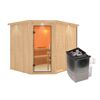 Elementsauna 'Alma' naturbelassen mit Kranz und Klarglastür 9 kW Ofen integrierte Steuerung 245 x 210 x 202 cm