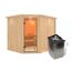 Elementsauna 'Alma' naturbelassen mit Kranz und Klarglastür 9 kW Ofen integrierte Steuerung 245 x 210 x 202 cm