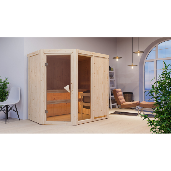 Bild von Elementsauna 'Almara 1' naturbelassen mit bronzierter Tür 196 x 151 x 198 cm