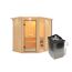 Ecksauna aus Holz mit Saunaofen