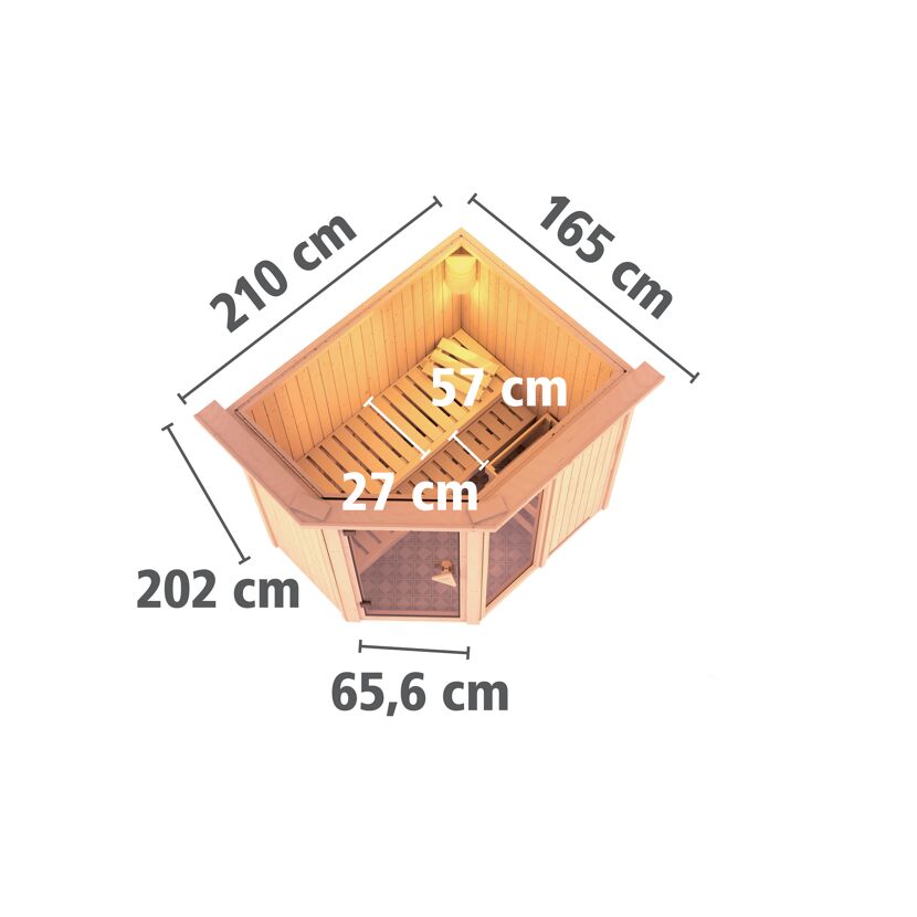 Eck-Sauna aus Holz mit Maßen