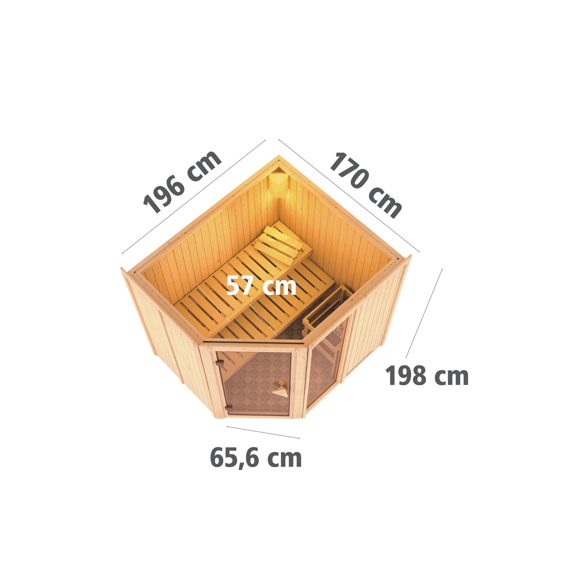 Elementsauna 'Almara 2' naturbelassen mit bronzierter Tür 9 kW Bio-Ofen Edelstahl externe Steuerung Easy 196 x 170 x 198 cm