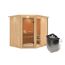 Eck-Sauna aus Holz mit Saunaofen