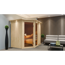 Elementsauna 'Almara 2' naturbelassen mit Kranz und bronzierter Tür 9 kW Ofen Edelstahl externe Steuerung Easy 210 x 184 x 202 cm