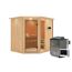 Eck-Sauna aus Holz mit Saunaofen