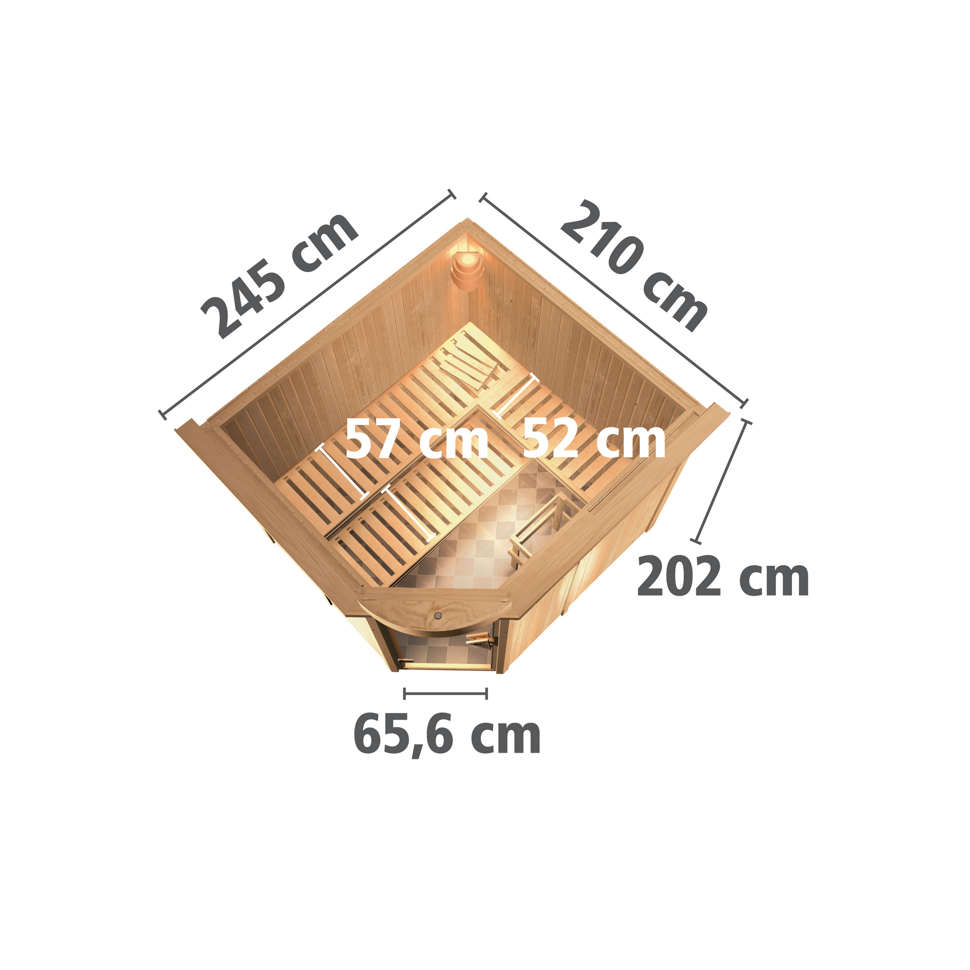 Elementsauna 'Almara 3' naturbelassen mit Kranz und bronzierter Tür 245 x 210 x 202 cm
